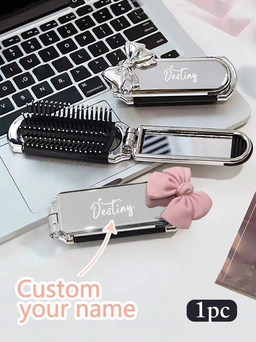Personalized Folding Hair Comb with Mirror – Custom Name Travel Comb