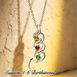 Personalized Family Birthstone Necklace | Custom Gemstone Necklace with Name, Silver